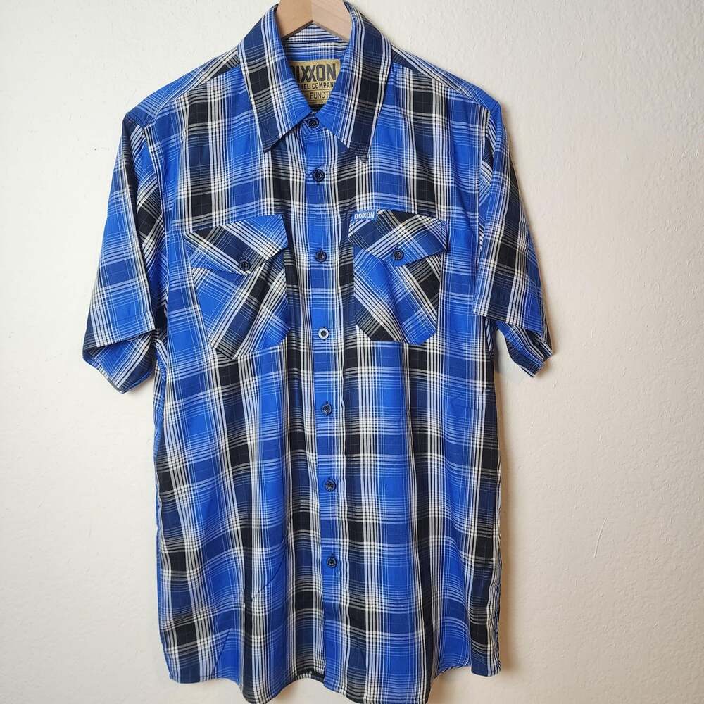 Dixxon Flannel Company Shirt Mens Medium Blue Plaid Short Sleeve Bamboo Button
